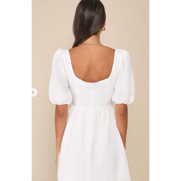 New Lulus Little Bit In Love White Surplice Puff Sleeve Mini Dress SZ S - Picture 3 of 14